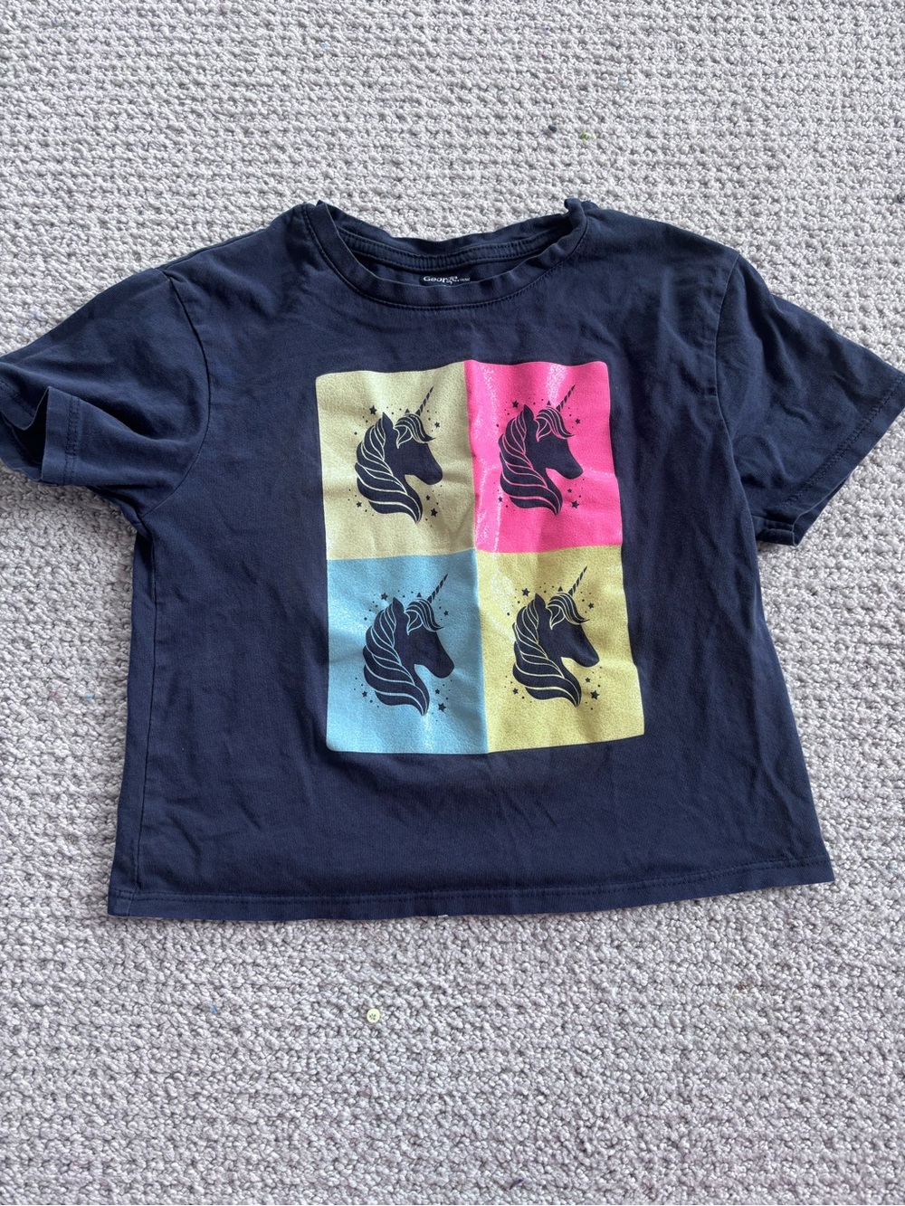 George Black Short Sleeve Tee with Pink, Blue & Yellow Unicorn Panels